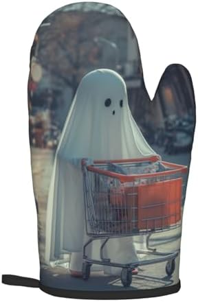 Funny Halloween Ghost Oven Mitts Heat-Resistant Pot Holder Decor