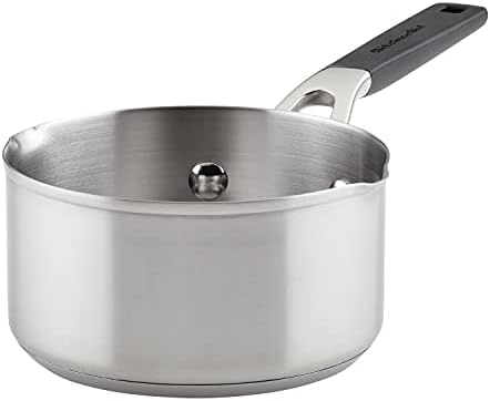 Quick Easyobia1 Quart Stainless Steel Saucepan with Pour Spouts Silicone Grip Handles