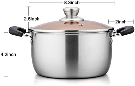 TeamFar 3 Quart Stainless Steel Stock Pot with Tempered Glass Lid