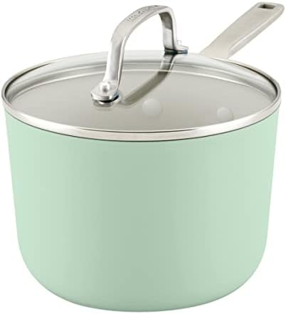 KitchenAid Hard Anodized Ceramic Nonstick Cookware Sauce Pan with Lid 3 Quart Pistachio