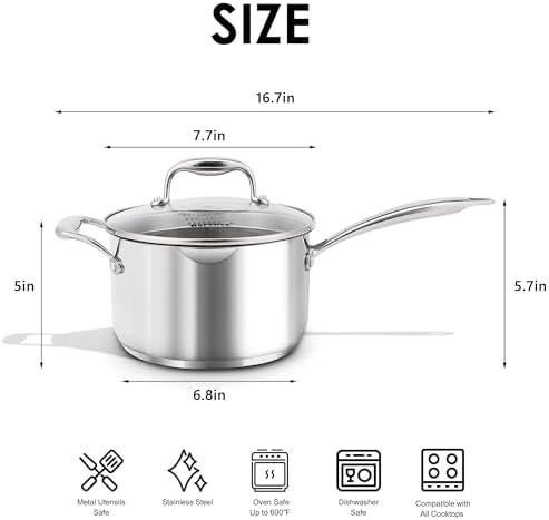 Rorence Stainless Steel Saucepan with Pour Spout Glass Lid