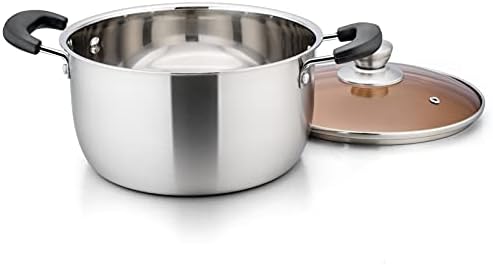 TeamFar 3 Quart Stainless Steel Stock Pot with Tempered Glass Lid