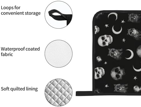 Black Cat Gothic Skull Oven Mitts Set of 4 Heat-Resistant Kitchen Pads