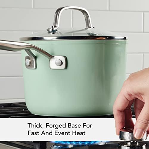 KitchenAid Hard Anodized Ceramic Nonstick Cookware Sauce Pan with Lid 3 Quart Pistachio