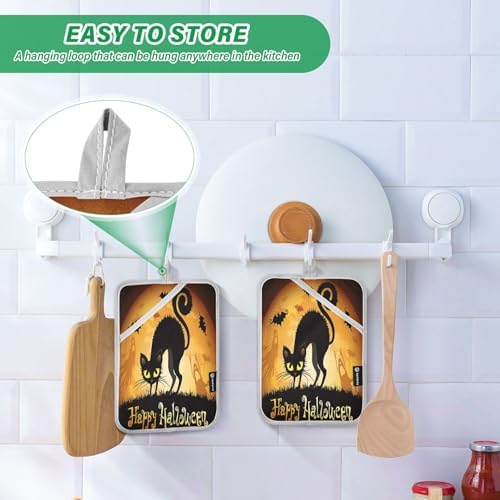 Trick or Treat Halloween instincts with a Black Cat Pot Holder Set