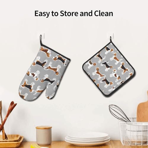 Quopvn Beagle Patterns Printed Oven Mitt Set 2-Piece