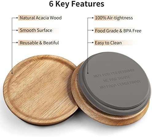 Wooden Canning Lids for Mason Jars 12PCS Reusable with Silicone Seal