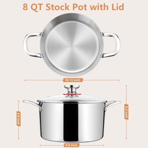 Xgxoz8 QT Stainless Steel Stock Pot with Glass Lid