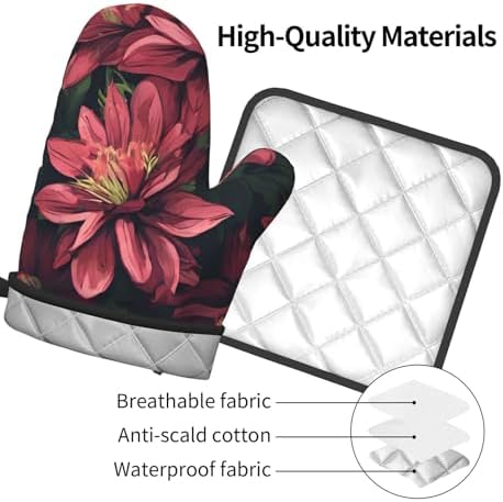 Triangle Flower-Printed Oven Mitts and Pot Holders 2pc Set