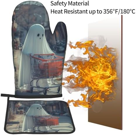 Funny Halloween Ghost Oven Mitts Heat-Resistant Pot Holder Decor