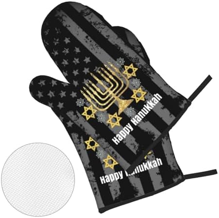 Rqwaaed Happy Hanukkah Oven mitt Set 4-Piece Heatresistant