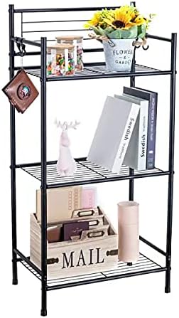 LH UNICO 3-Tier Wire Shelf Unit with 4 Hooks Black