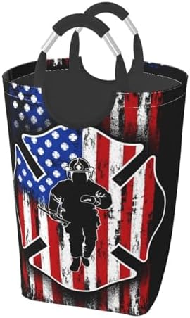 Collapsible Laundry Basket with Firefighter American Flag Pattern
