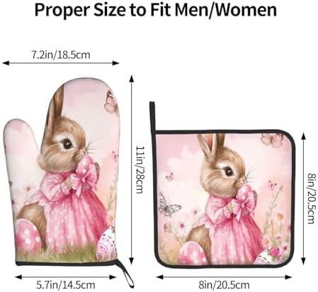 Easter Bunny with Butterflies Pot Holder and Oven Mitt Set