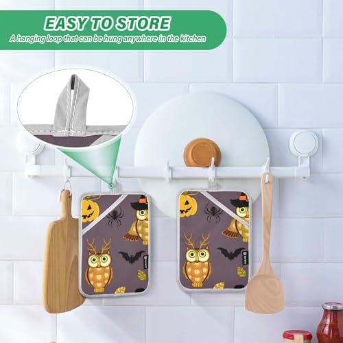 2Pcs Halloween pumpkin owl pot holder set non-slip oven mitts