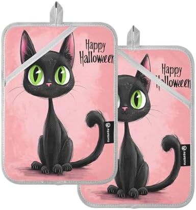 Halloween Cute Black Cat Pot Holders 2 Pcs