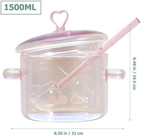 SHERCHPRY Glass Kettle1500ml Heart Design Soup Bowl Perfect for Pasta Ramen Cooking