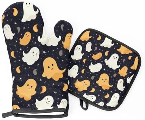 Aglebo Abstract Halloween Ghost Oven Mitts and Pot Holders Set of 2