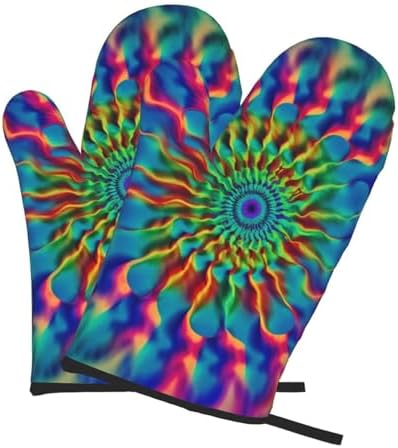 Oven Mitts Pair Tie-Dye Heat Resistant Quilted Cooking Gloves