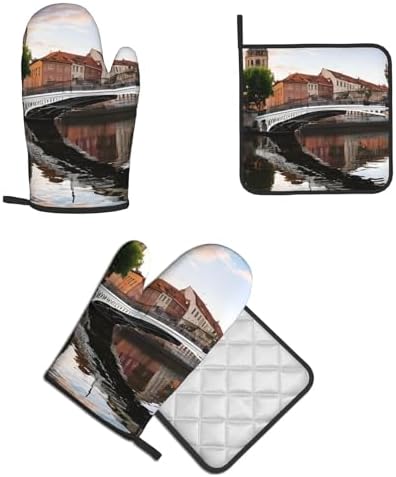 Dublin Ireland Penny Bridge Pot Holder Oven Mitt Set