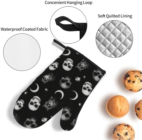 Black Cat Gothic Skull Oven Mitts Set of 4 Heat-Resistant Kitchen Pads