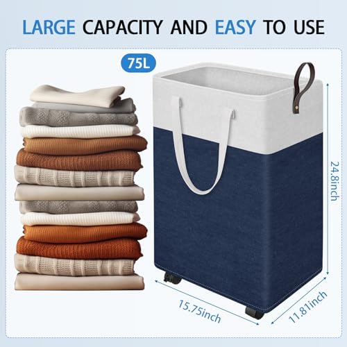 HomeHacks 75L Rolling Laundry Basket with Wheels
