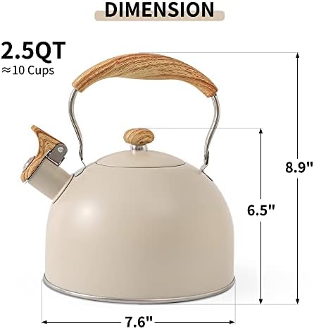 Lonffery 25 Quart Whistling Tea Kettle with Wood Handle