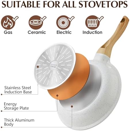 SENSARTE Nonstick Ceramic Frying Pan with Lid Safe Non-toxic and Healthy