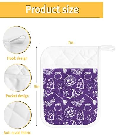 Happy Halloween Purple Potholders Set of 5 with Hanging Loops