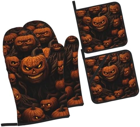 Pumpkin Oven Mitts Pot Holders Set of 4 Heat-Resistant Cooking Tools