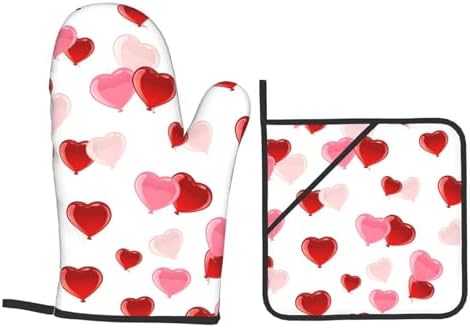 Valentines Day Oven Mitts Pot Holders Set 4pcs Heat Resistant Kitchen Gloves