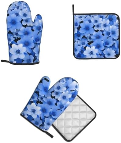 Quopvn Blue Flowers Oven Mitts and Pot Holders Set