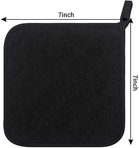 5 Black Cotton Potholders Heat Resistant