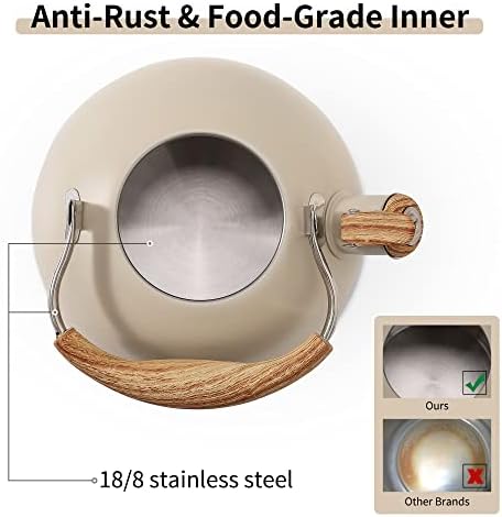 Lonffery 25 Quart Whistling Tea Kettle with Wood Handle