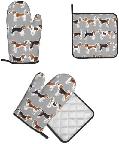 Quopvn Beagle Patterns Printed Oven Mitt Set 2-Piece