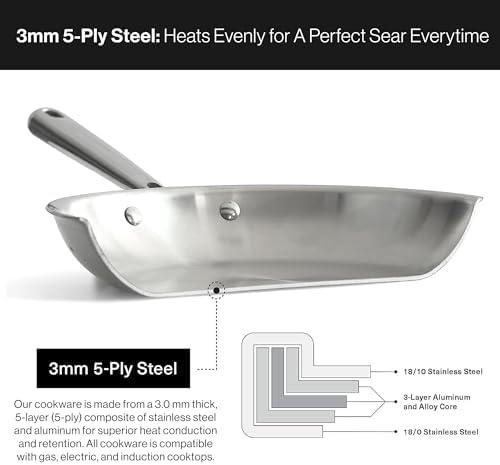 Misen 5-Ply Stainless Steel 12 Fry Pan induction oven ready