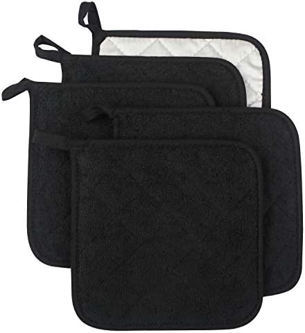 5 Black Cotton Potholders Heat Resistant