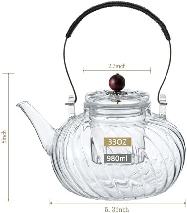 WlasssCompact Glass Teapot with Removable Infuser Durable Safe for Home Kitchen