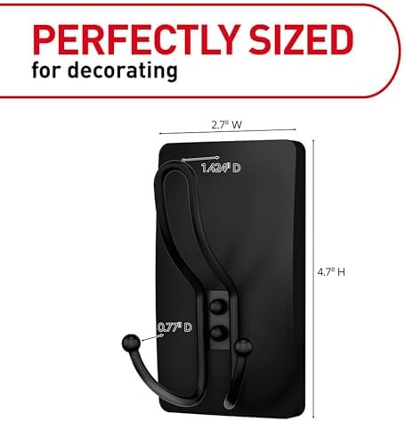 Durable Matte Black Wall Hook 3 Strips for Easy Hanging