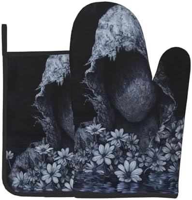 Spooky Ghost Potholders Oven Mitts Set