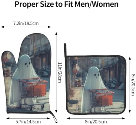 Funny Halloween Ghost Oven Mitts Heat-Resistant Pot Holder Decor