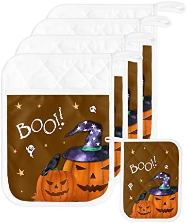 Cute Halloween Pumpkins 5PCS Pot Holders with Pockets and Hanging Loop
