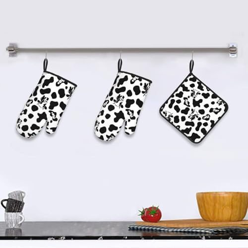 Cute Kitchen Design Heat-Resistant Oven Mitts Set of 3