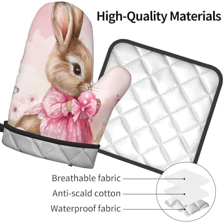 Easter Bunny with Butterflies Pot Holder and Oven Mitt Set