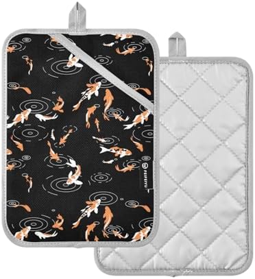 Dalzium Potholder Set of 2 Koi Fish Heat Resistant Kitchen Towels