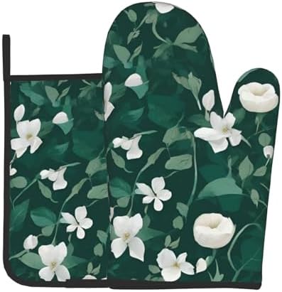 Quopvn Grass and Dove Printed Oven Mitts and Pot Holders 2-Pack Set