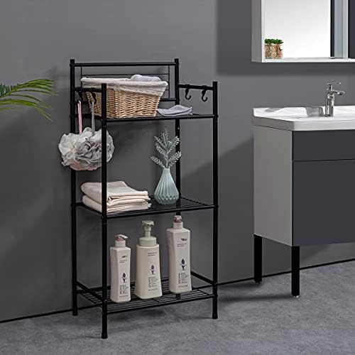 LH UNICO 3-Tier Wire Shelf Unit with 4 Hooks Black