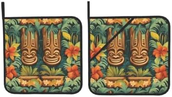 Aloha Tiki 2-Piece Heat-Resistant Potholders BBQ for Cooking Grilling