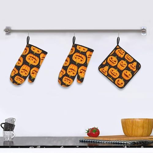 XULLZH Halloween Pumpkin Patterns Oven Mitts Set