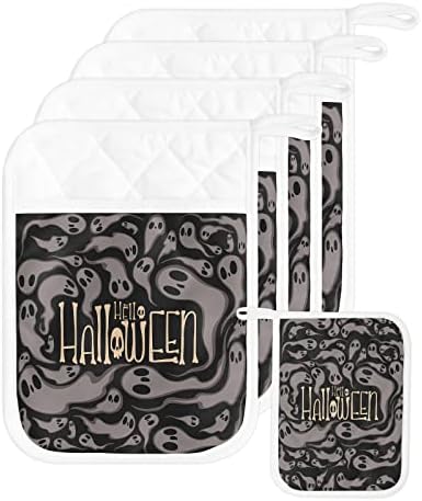 JasmineM Halloween Skeleton Pot Holder Set with 5 Potholders Gray Black